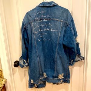 Guess limited release distressed long line denim jacket
